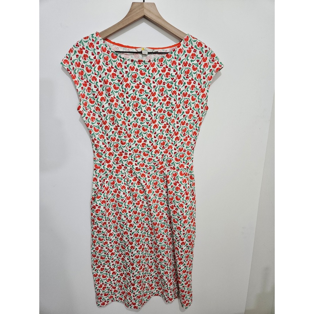Boden Red Floral Cotton Jersey Sheath Dress with Pockets J0849 Womens 4R‎